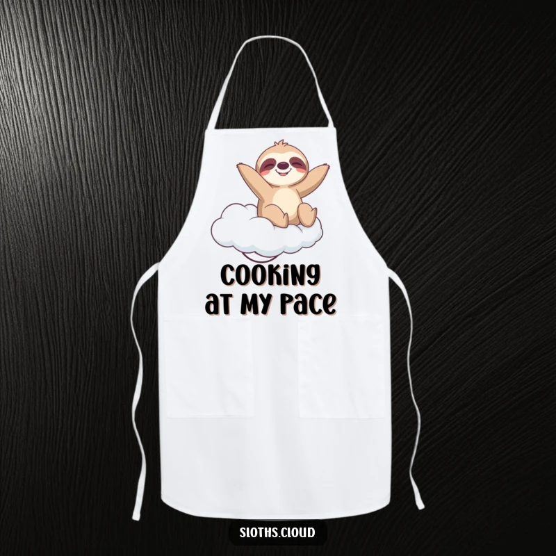 Funny Apron: A sloth bounces playfully on a springy cloud with a blissful expression, adding humorous charm to kitchen tasks.