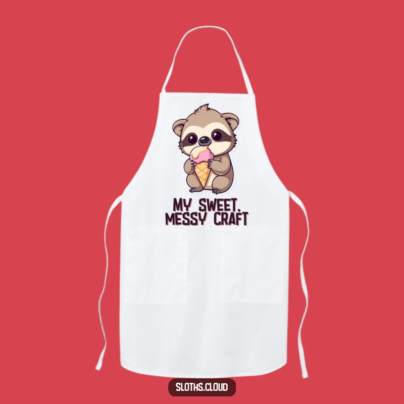 Funny Kawaii Sloth Apron: Amused Sloth Chef Melting Ice Cream Kitchen Wear