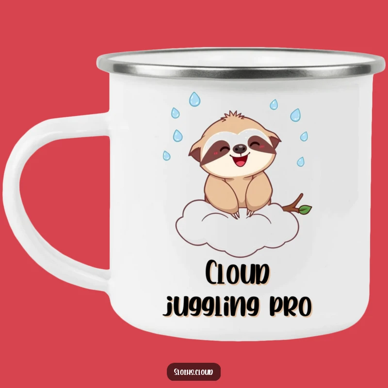 Funny Sloth Cloud Juggling Raindrops Camping Mug - Adventure & Humor Gift