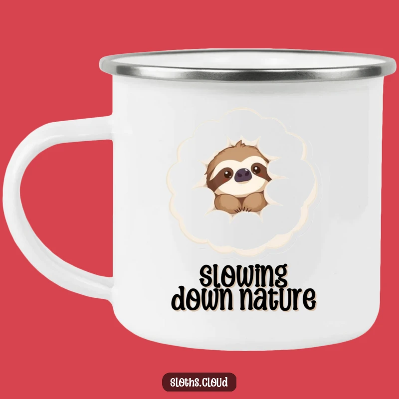 Funny Sloth Cloud Peek Camping Mug: Enjoy Outdoors with Content Sloth, Ideal Funny Gift