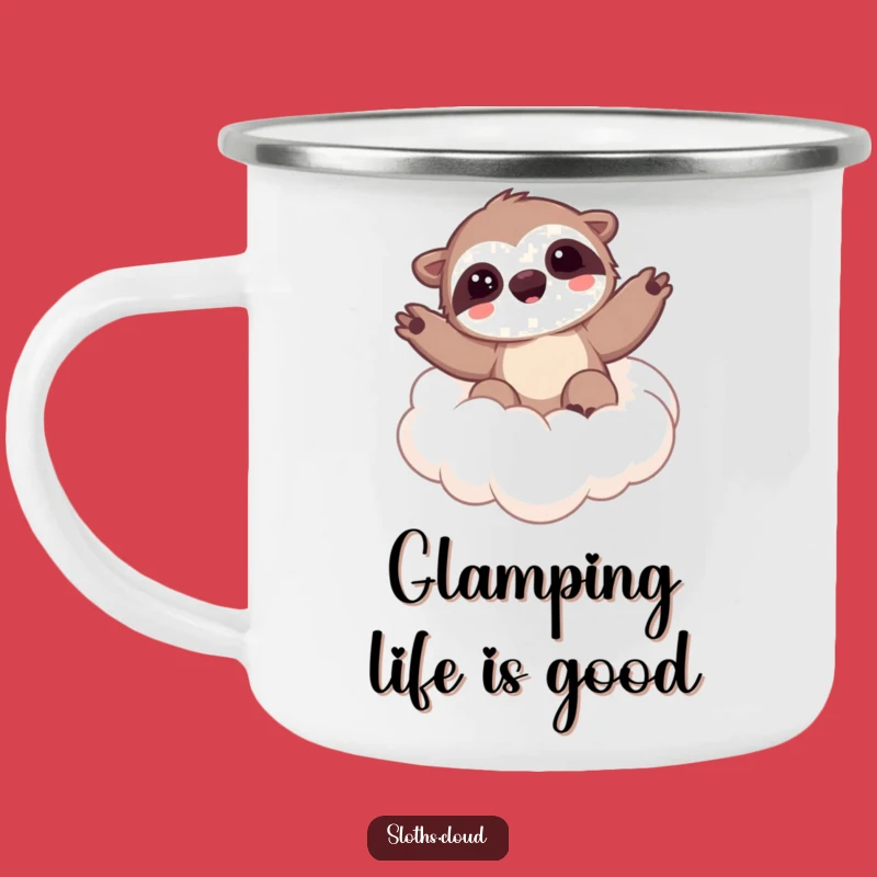 Kawaii Sloth Cloud Wave Funny Camping Mug, Adventure with a Happy Wave