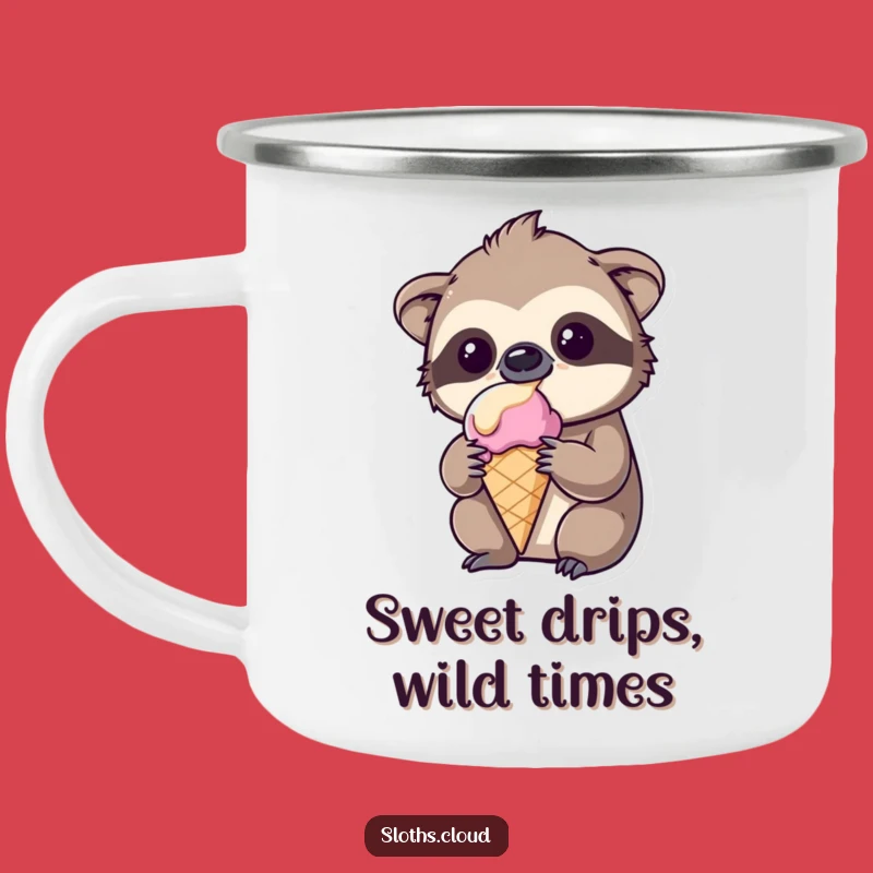 Funny Kawaii Sloth Camping Mug: Amused Sloth Ice Cream Adventure Drinkware