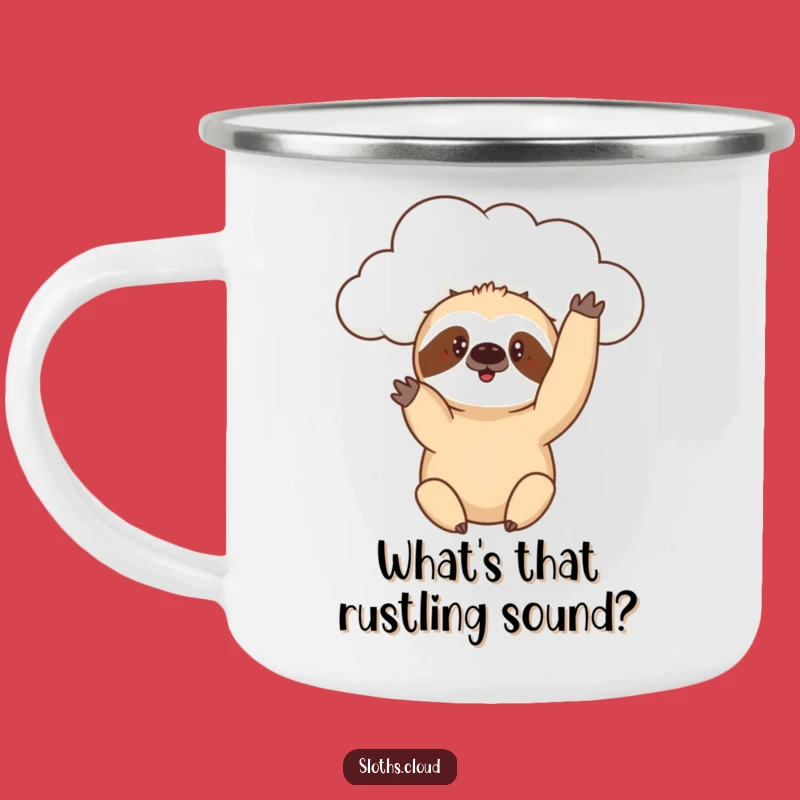 Funny Curious Sloth Cloud Camping Mug: Explore Outdoors with Humor