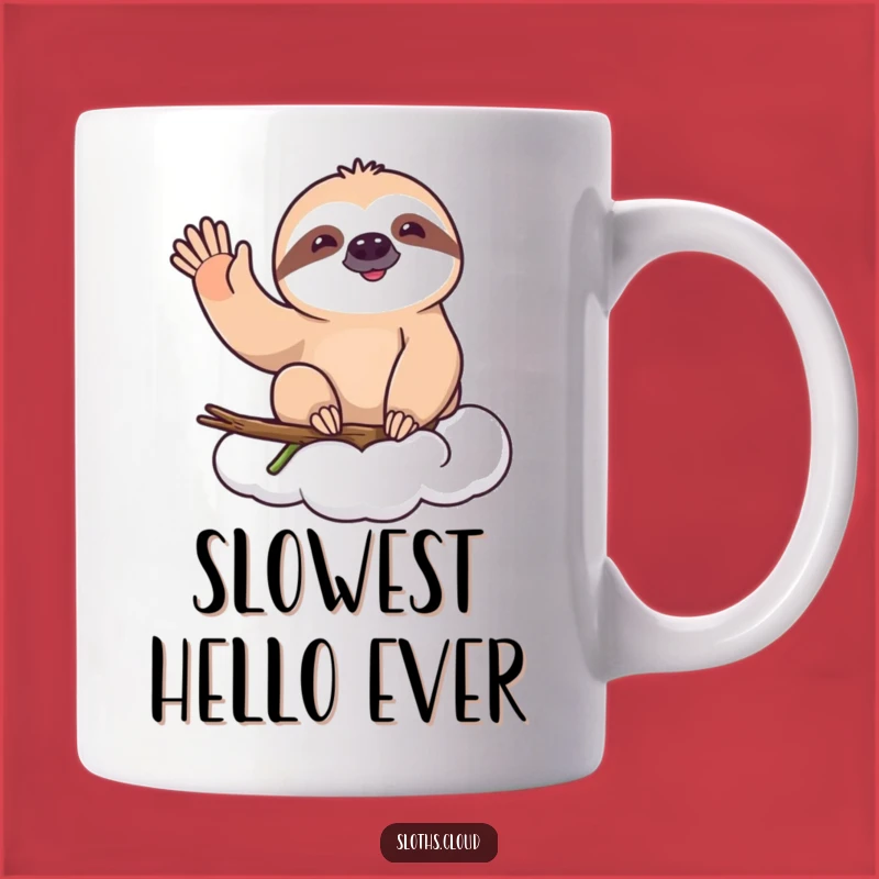 Funny Happy Sloth Wave Mug - Slow Greeting Humorous Gift