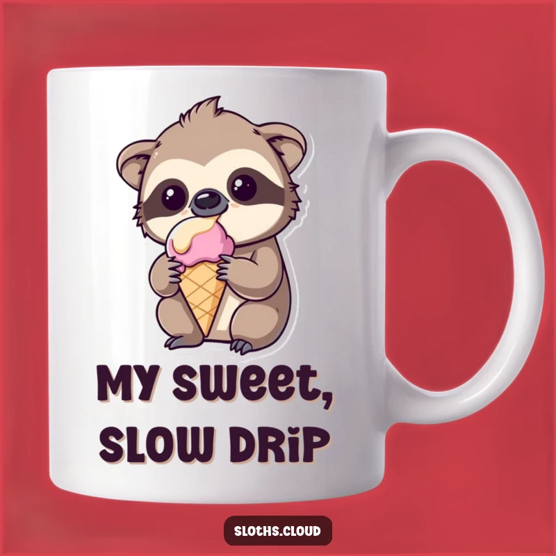 Funny Kawaii Sloth Melting Ice Cream Mug - Hilarious Amused Sloth Gift