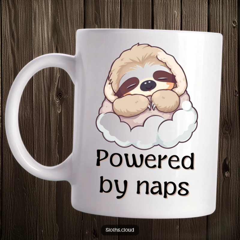 Funny Mug: A sloth is peacefully napping, wrapped snugly in a soft, fluffy cloud blanket, radiating ultimate cozy comfort.