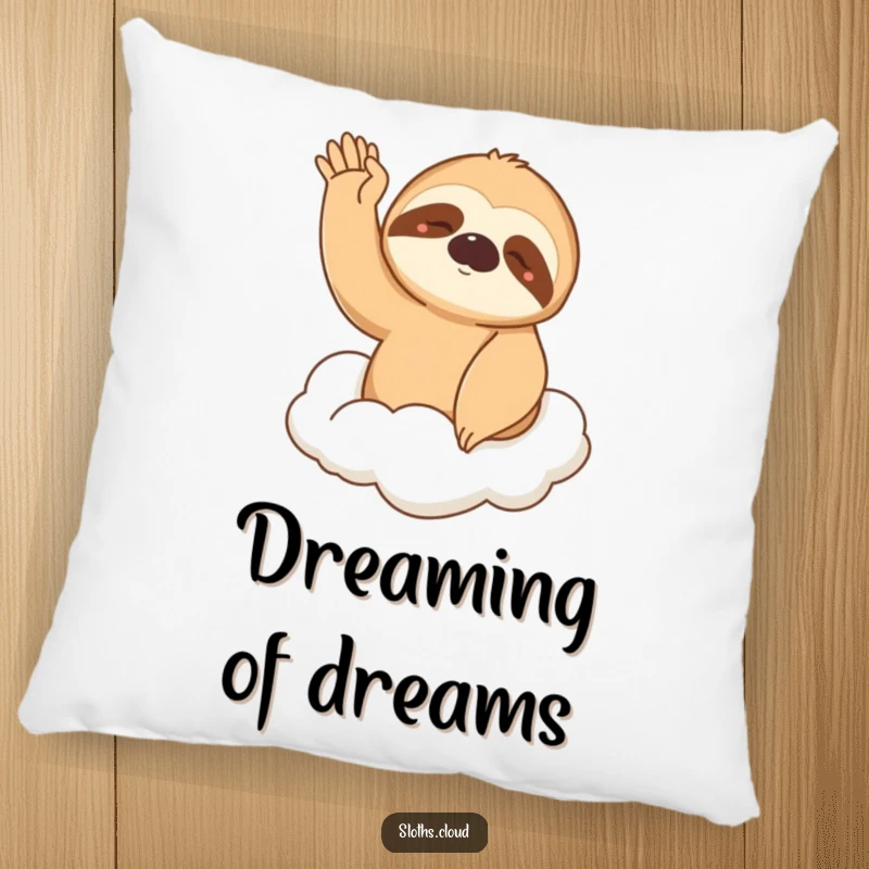 Funny Pillow: A sleepy sloth gives a gentle wave from a cloud, offering soft, humorous comfort for relaxation and decor.