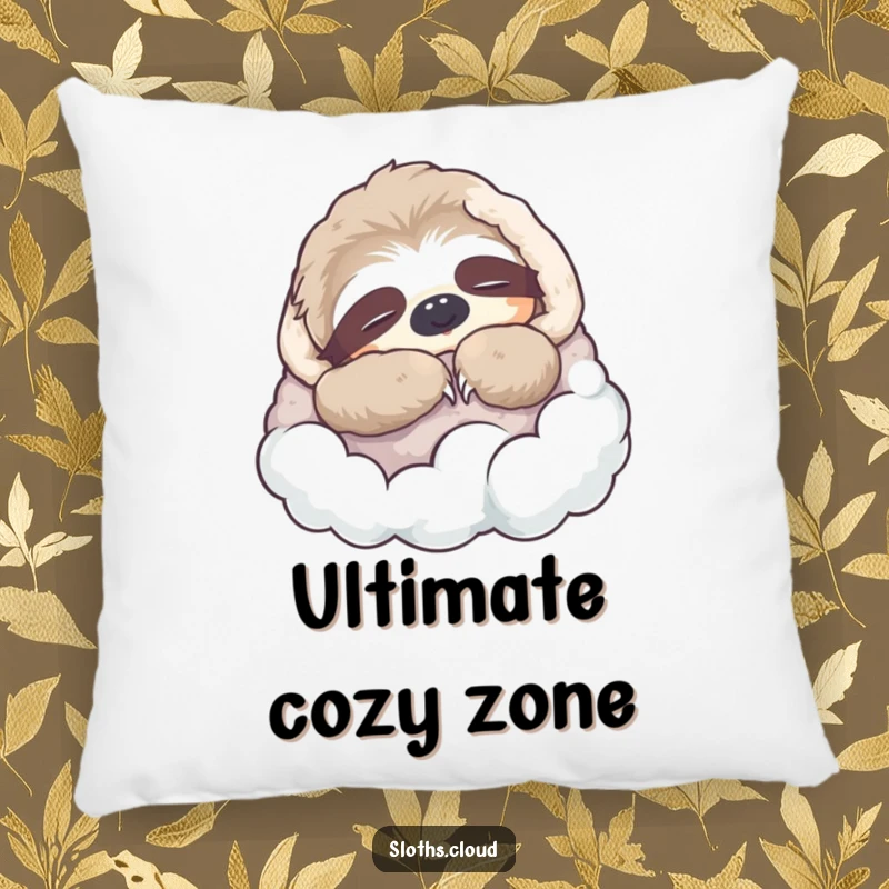 Funny Pillow: A sloth naps peacefully wrapped in a cloud blanket, offering soft, humorous comfort and cozy decor.