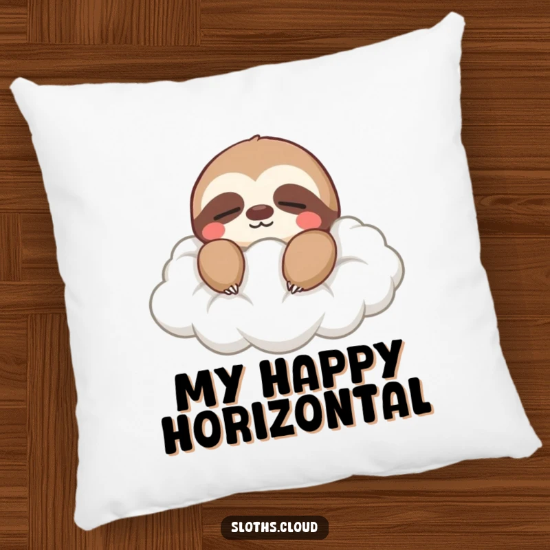 Funny pillow featuring a sloth with closed eyes, peacefully drifting on a soft cloud, offering comforting relaxation and sweet dreams.