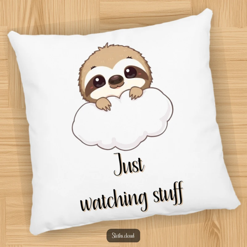 Funny sloth pillow, curious eyes peeking from behind a cloud. A soft, humorous cushion for imaginative relaxation and observation.