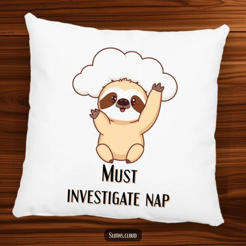 Funny pillow featuring a sloth reaching a paw from a cloud with a curious expression, bringing playful humor and comfort.