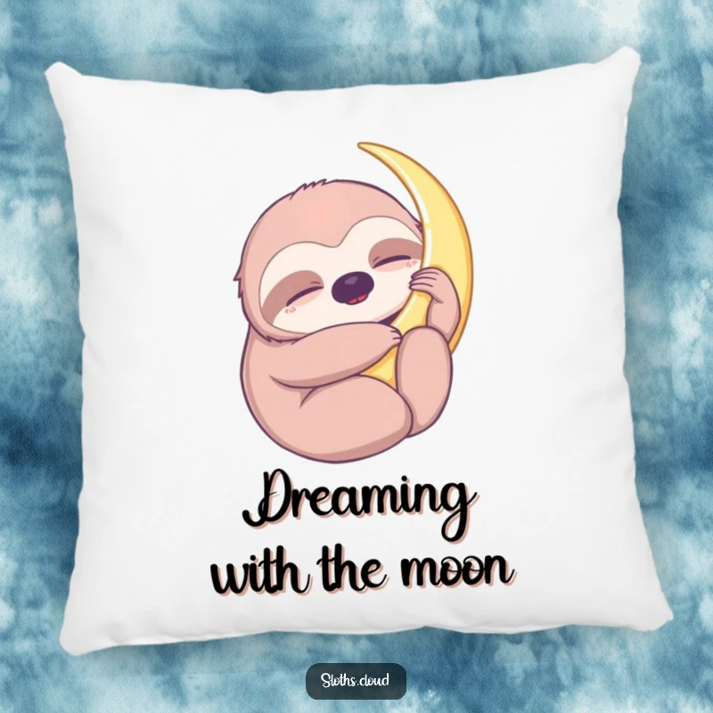 Funny pillow featuring a sloth hugging a crescent moon, offering ultimate comfort and a peaceful, dreamy aesthetic for relaxation.