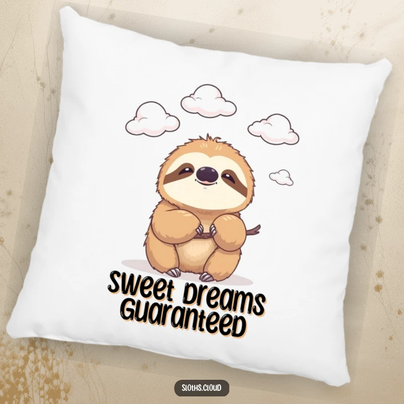 Funny pillow designed with a sloth sporting a gentle smile, watching clouds drift by, offering comfort and a humorous, serene aesthetic.