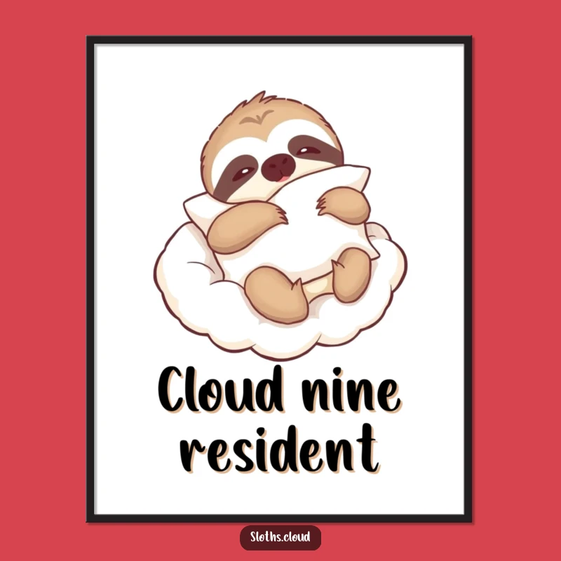 Funny Sloth Pillow Digital Art: Lazy Cloud Sloth Comfort, Relaxing Decor