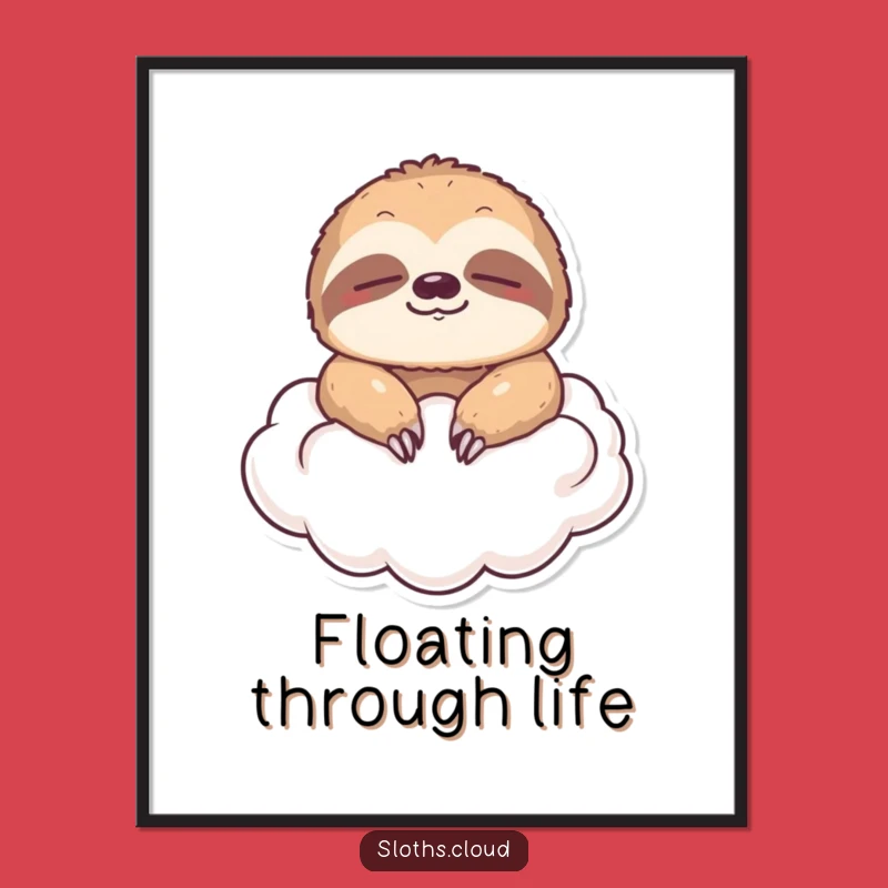 Funny Floating Sloth Cloud Digital Art: Instant Serene Humor Download