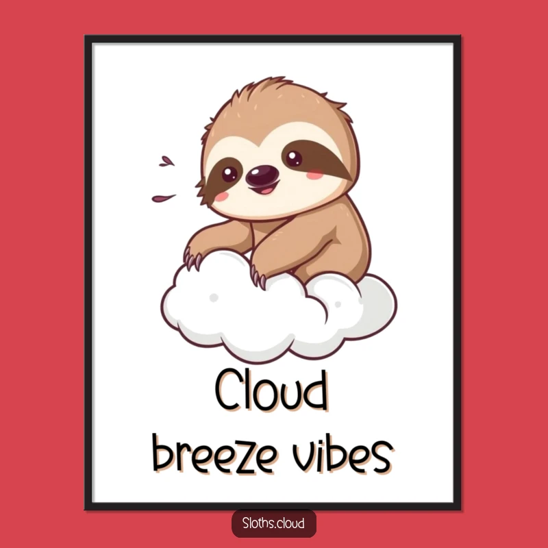 Funny Kawaii Sloth Digital Art: Cozy Cloud Breeze Relaxation Print