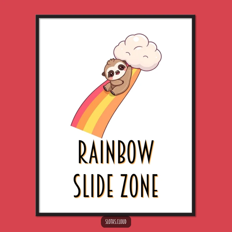 Funny Kawaii Sloth Rainbow Slide Digital Art: Instant Playful Decor