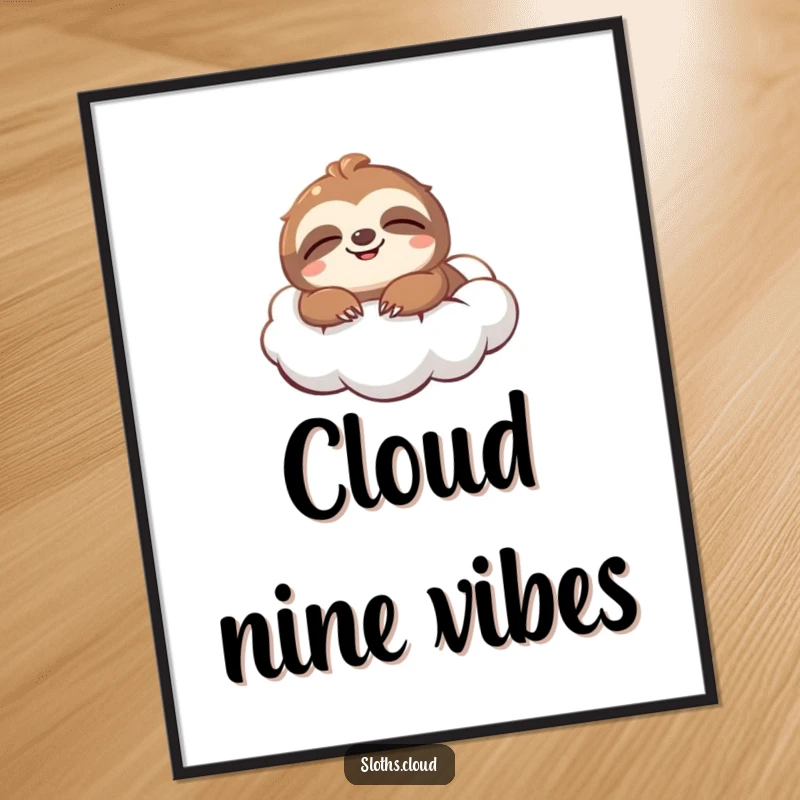 Funny Digital Art: A smiling sloth blissfully floats on a fluffy cloud, offering instant humorous decor and a peaceful, happy vibe.