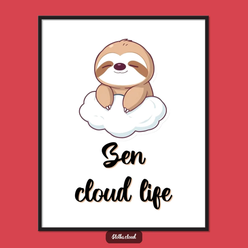 Funny Sloth Cloud Digital Art: Instant Serene Decor, Peaceful Funny Gift