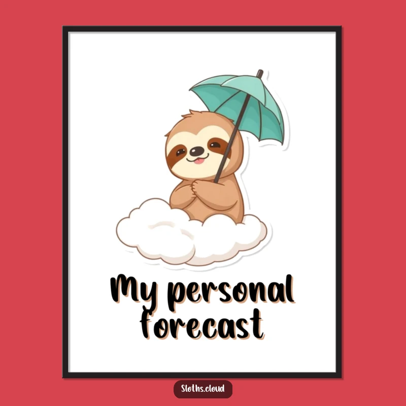Funny Sloth Umbrella Digital Art: Drifting Cloud Whimsy, Instant Quirky Decor
