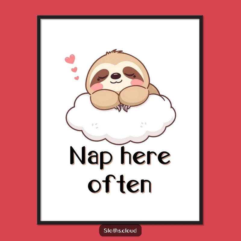 Funny Kawaii Sloth Napping Cloud Digital Art: Instant Calm Decor