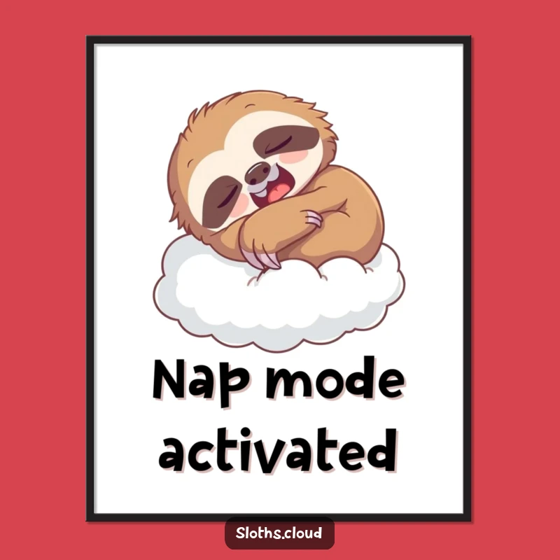 Funny Sloth Nap Digital Art: Yawning Sloth Cloud Print For Cozy Wall Decor
