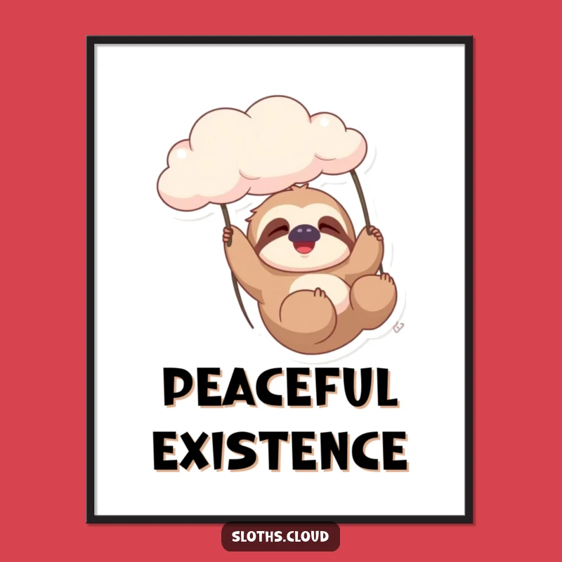 Funny Sloth Cloud Digital Art: Gentle Swing, Relaxing Vibes, Instant Decor