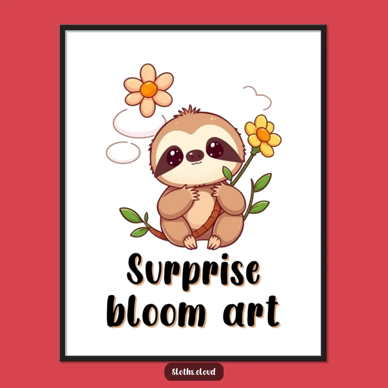 Funny Kawaii Sloth Digital Art: Blooming Flower Cloud Surprise Download