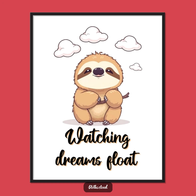 Funny Smiling Digital Art - Sloth Cloud Watcher Print for Humorous Decor
