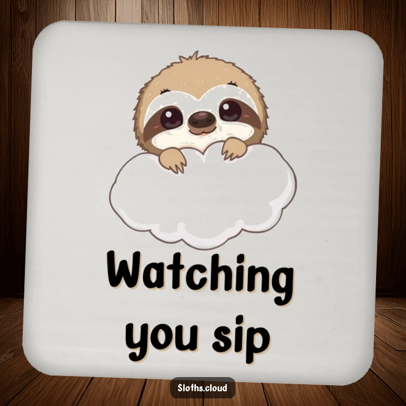 Funny sloth drink coaster, curious eyes peeking from behind a cloud. A humorous accessory for protecting surfaces with a playful touch.