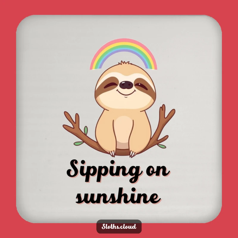 Funny Serene Sloth Rainbow Coaster: Protect Surfaces with Hilarious Calm