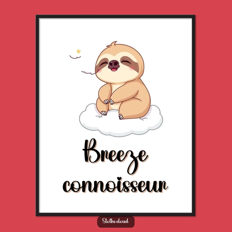 Funny Sloth Breeze Poster: Relaxing Sloth Cloud Art For Serene Decor