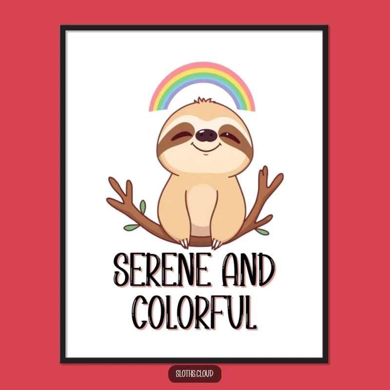 Funny Serene Sloth Rainbow Poster: Wall Art for a Hilariously Peaceful Vibe