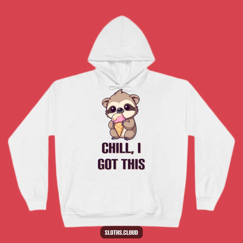 Cozy Funny Kawaii Sloth Hoodie: Amused Sloth Melting Ice Cream Sweatshirt