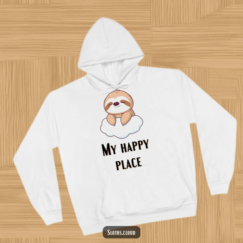 Funny hoodie with a serene sloth peacefully floating on a cloud, designed for ultimate comfort and as a relaxing, humorous gift.