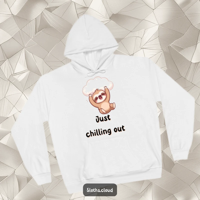 Funny hoodie featuring a sloth happily dangling from a cloud, exuding pure relaxation, ideal funny gift.