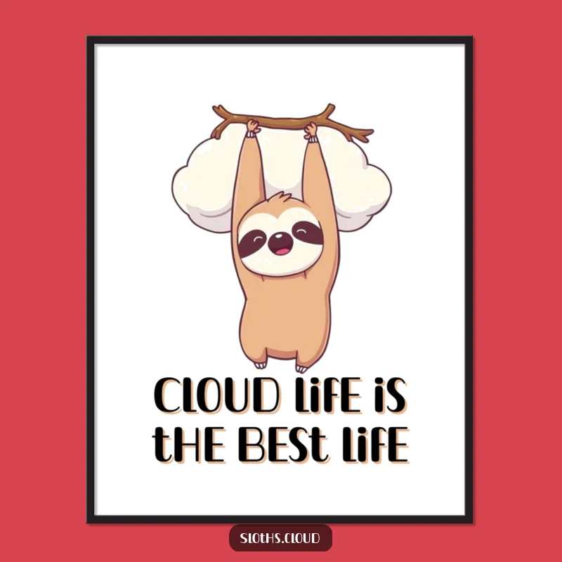 Free Printable Kawaii Sloth Art, Funny Upside Down Cloud Downloadable Decor