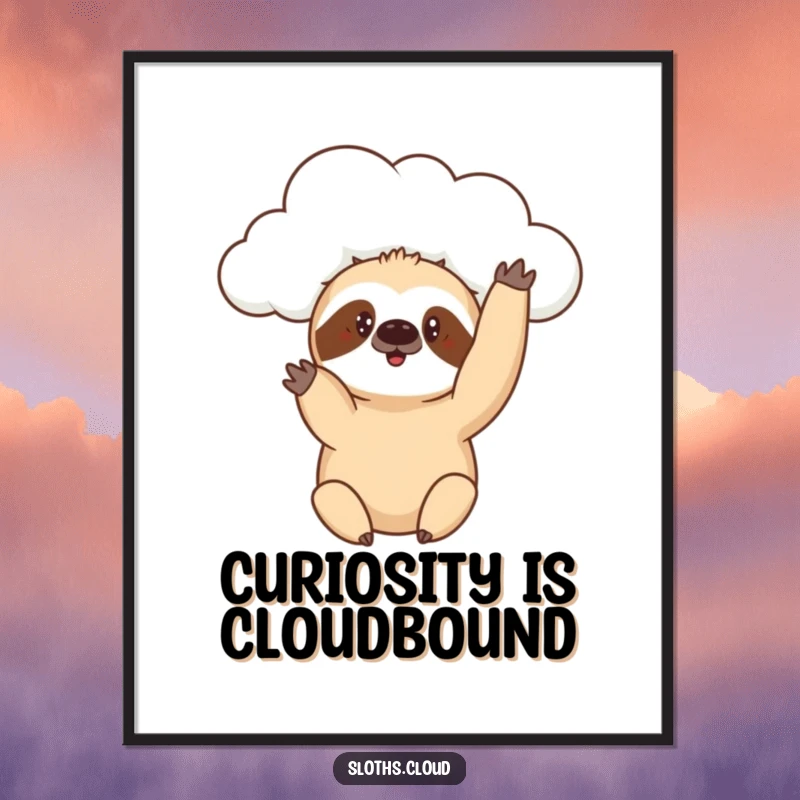 Funny Free Printable Wall Art: A curious sloth peeks a paw from a fluffy cloud, creating intriguing decor.