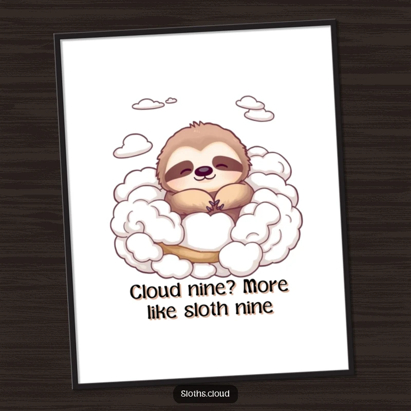 Funny Free Printable Sloth Wall Art depicting a peaceful sloth among soft clouds, adding a touch of humor and calm.