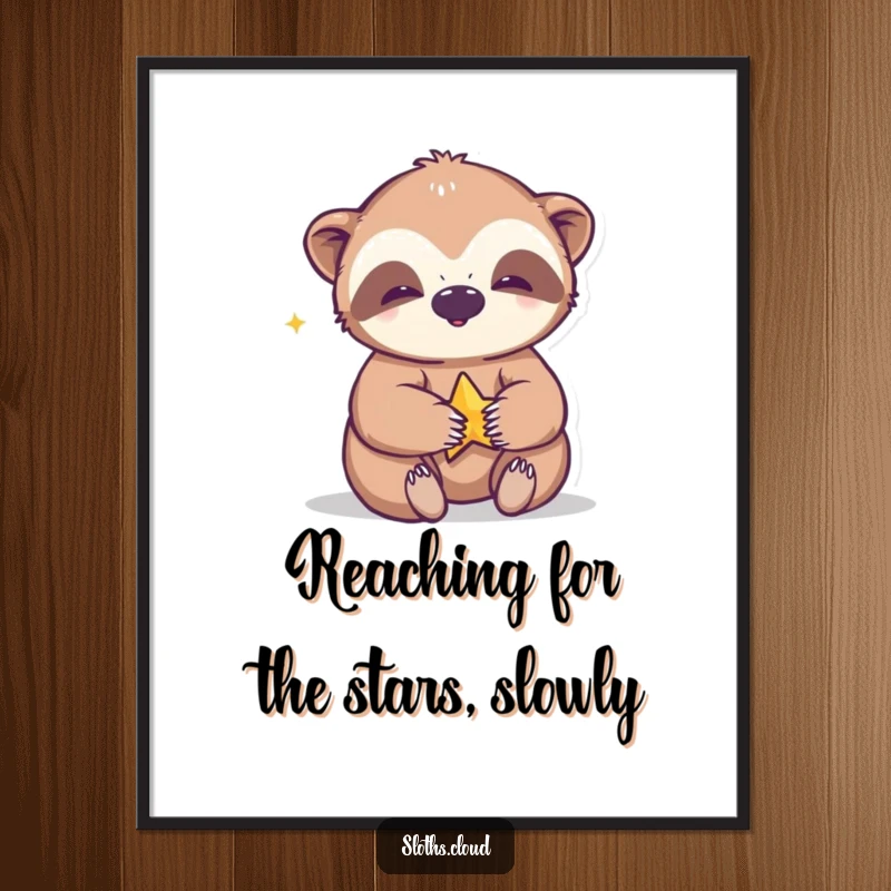 Funny Free Printable Wall Art: A sloth with a wide giggle plays gleefully with a small, shiny star.