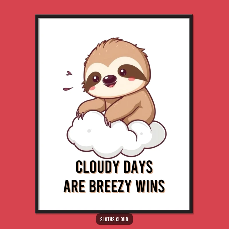 Free Printable Wall Art: Relaxed Kawaii Sloth Breezy Cloud Funny Downloadable Art