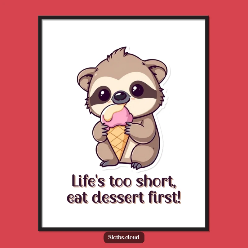 Funny Free Printable Sloth Wall Art: Amused Kawaii Ice Cream Lover Decor