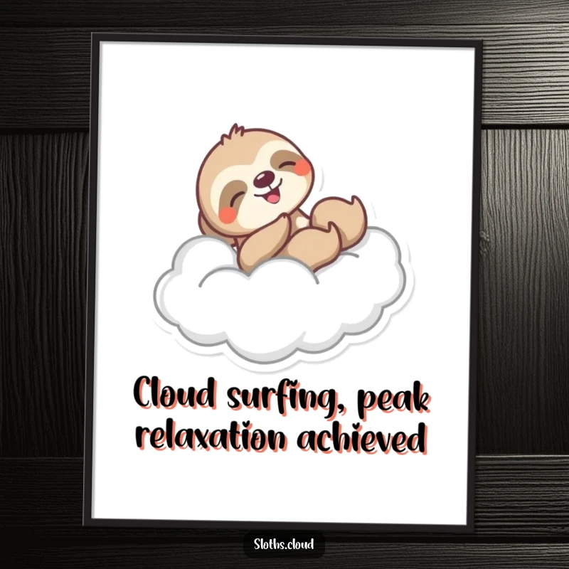 Free Printable Wall Art: A sloth joyfully swooshes down a wispy cloud, creating a dynamic and cheerful visual.