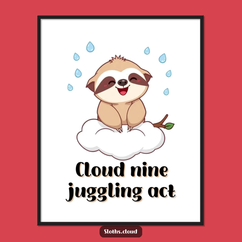 Funny Printable Wall Art: Juggling Sloth Cloud Art, Humorous Downloadable Decor Gift