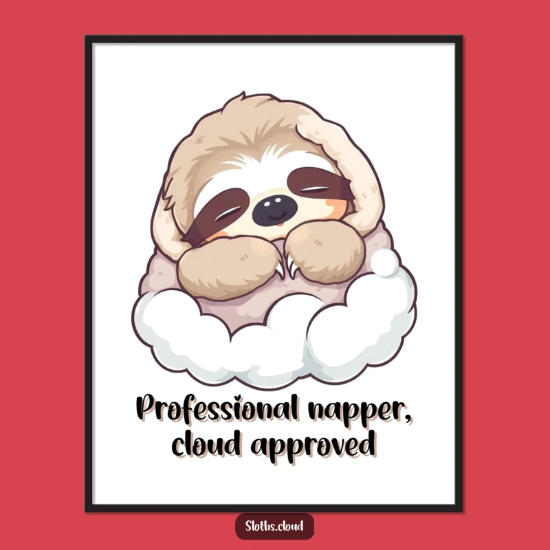 Free Printable Wall Art: Napping Sloth Cloud Blanket - Humorous Downloadable Art for Cozy Spaces