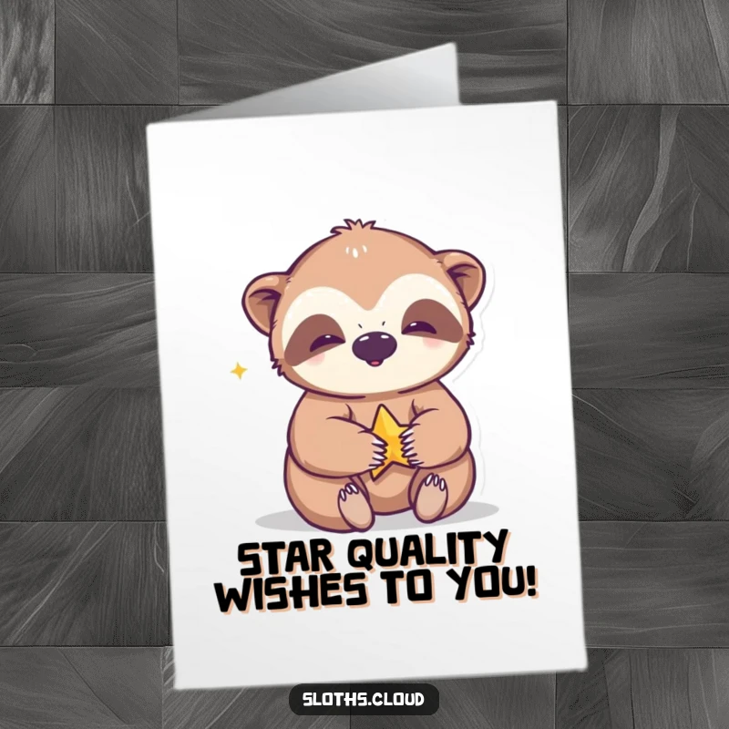 Funny Free Printable Birthday Card: A giggling sloth joyfully plays with a shining star.