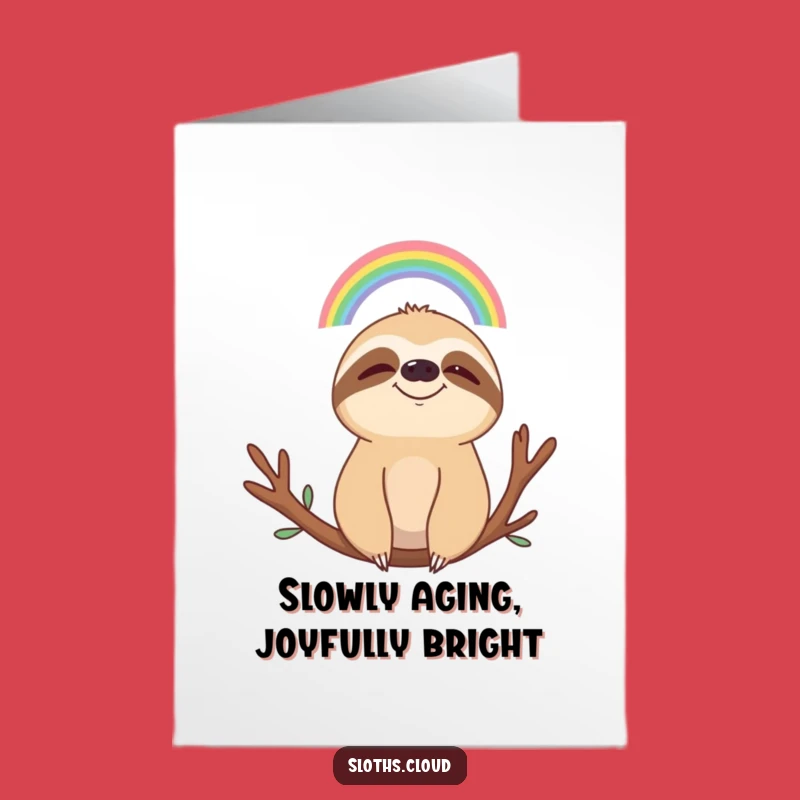 Free Printable Serene Sloth Birthday Card: Rainbow Smile, Downloadable Joyful Gift