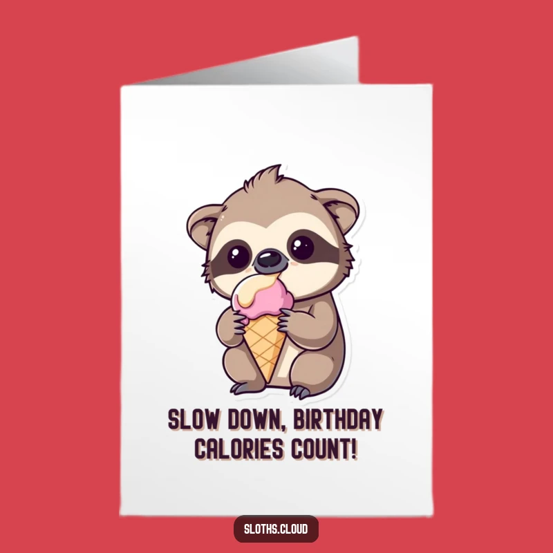 Funny Free Printable Sloth Birthday Card: Amused Ice Cream Lover Downloadable Greeting