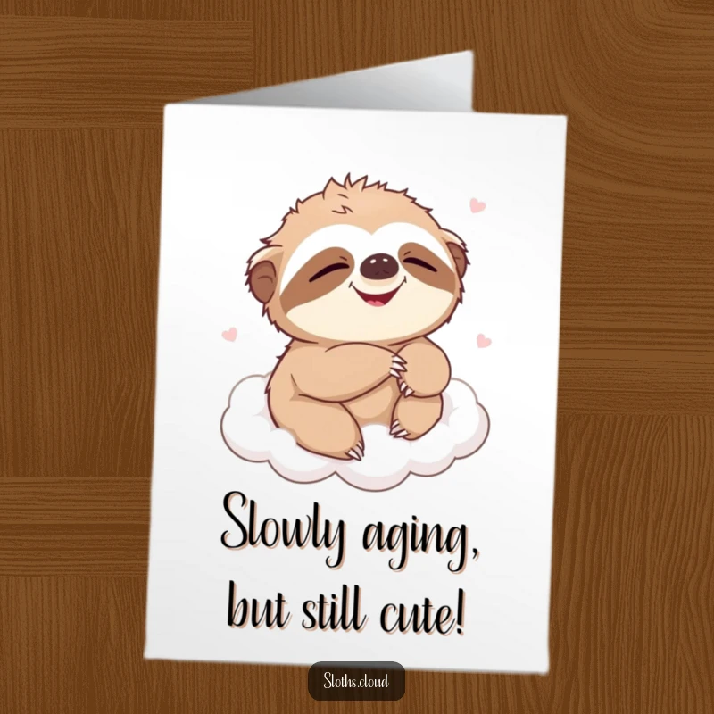 Funny Free Printable birthday card with a sloth giggling on a cloud, enjoying a gentle, breezy moment.
