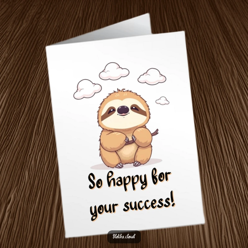 Funny Free Printable Congratulations Card: A smiling sloth watches clouds drift, conveying peaceful congratulations.